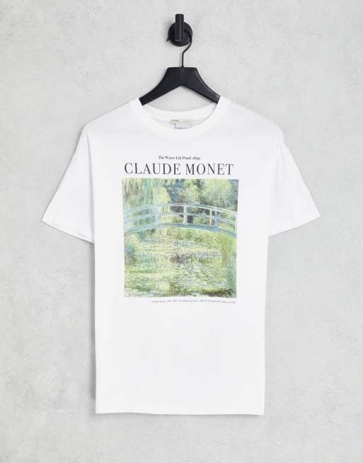 Pull&Bear – Monet – Biały T-shirt oversize z grafiką