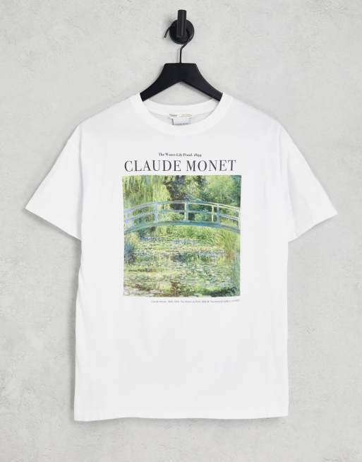 Pull Bear Monet graphic oversized T shirt in white