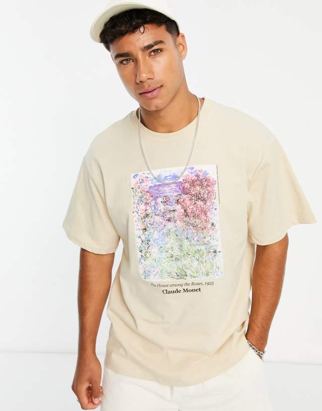 Pull&Bear Monet 'The House among the Roses' T-shirt in ecru