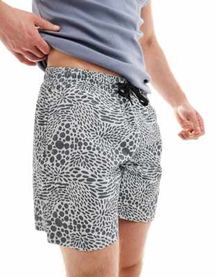 Pull & Bear Monochrome Printed Swim Shorts In Black