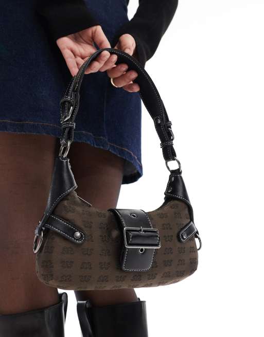 Pull&Bear monogram buckle detail shoulder bag in brown ASOS