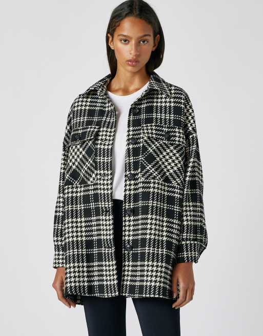 Pull&Bear – Monokrom rutig skjortjacka