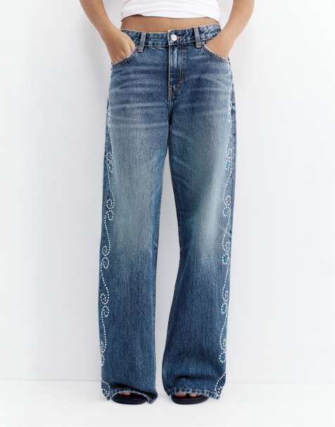 Pull&Bear – Mörkblå jeans med raka ben och slitsar - view 1