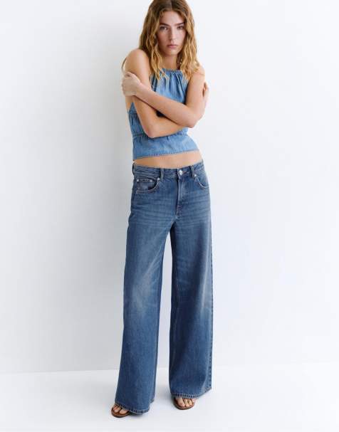 Pull&Bear – Mörkblå, lediga jeans i oversized fit - view 1