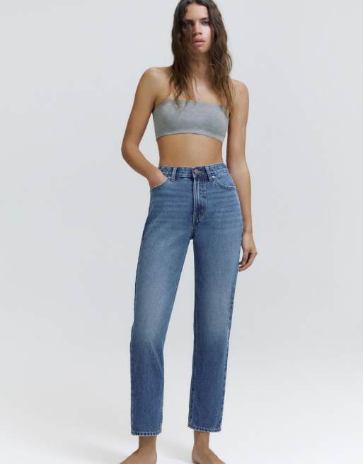 Pull&Bear – Mörkblå mom jeans med hög midja, 7 av 7