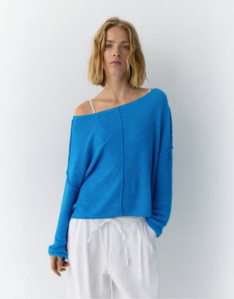 Pull&Bear – Mörkblå, randig tröja med dekorativ söm - view 1