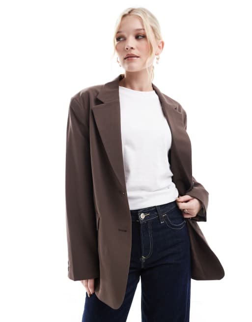 Pull&Bear – Mörkbrun, maskulin kavaj i oversize
