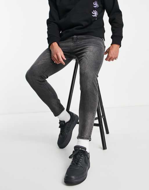 Pull&Bear – Mörkgrå, avsmalnande jeans i morots-passform