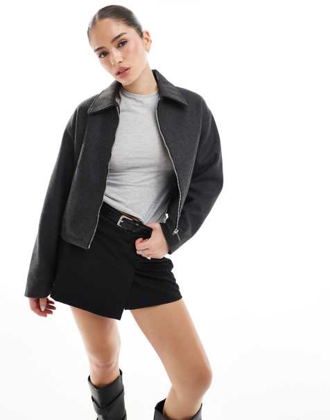 Pull&Bear – Mörkgrå jacka i dad-modell med krage och boxig passform - view 1
