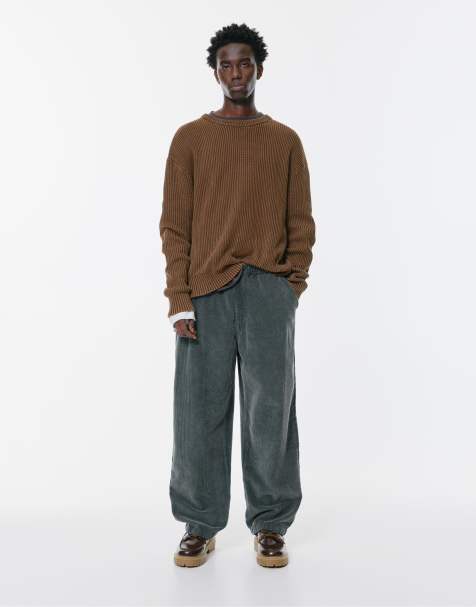 Pull&Bear – Mörkgrå mjukisbyxor i manchester med baggy stil - view 1