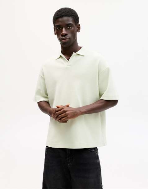 Pull&Bear - Mosfarvet poloskjorte med korte ærmer og firkantet pasform - view 1