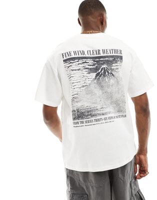 Pull&Bear mountain back printed t-shirt in white