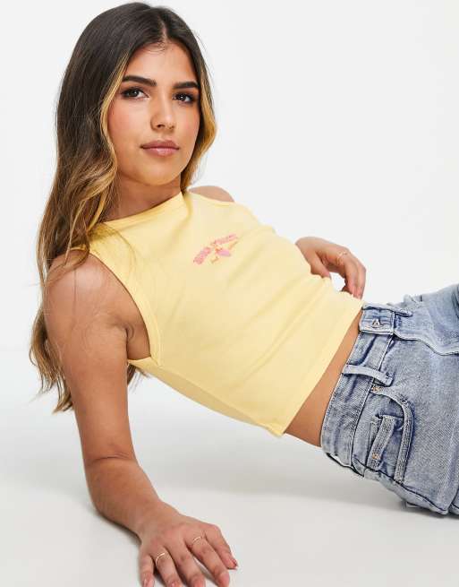 Pull&Bear - Mouwloos hoogsluitend hemdje met grafische print in geel