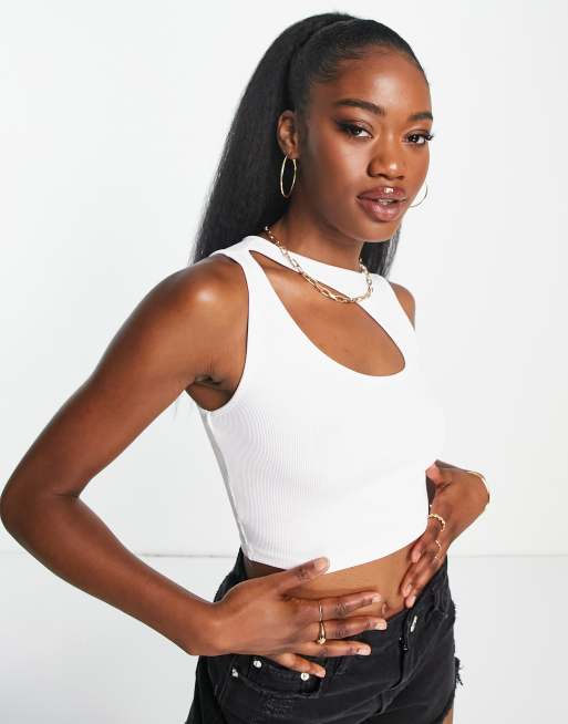 Pull&Bear - Mouwloze crop top met uitsnijding in wit