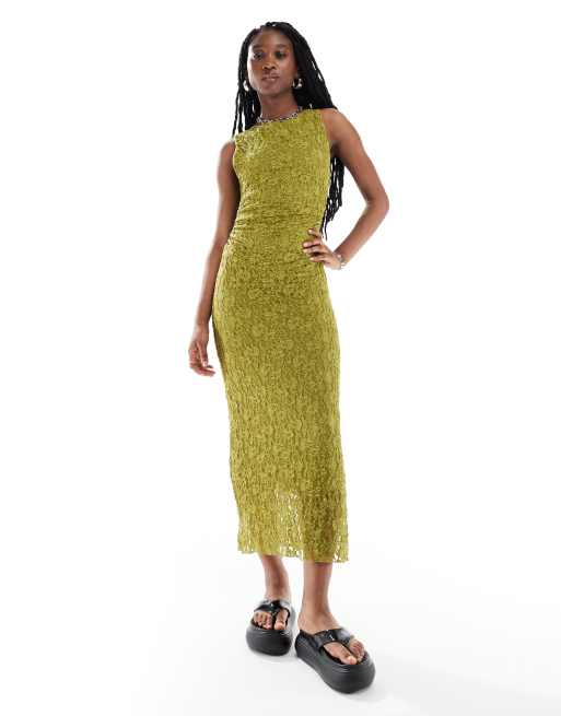 Pull&Bear - Mouwloze maxi-jurk met textuur in groen