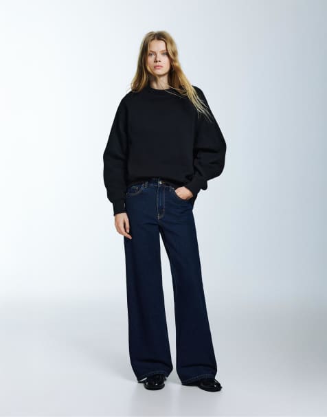 Pull&Bear - Mørke indigoblå jeans med vide ben - view 1