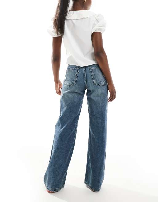 Pull&Bear - Mørke indigoblå og højtaljede jeans med brede ben, 3 af 5