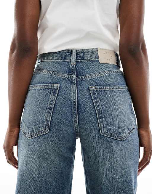 Pull&Bear - Mørke indigoblå og højtaljede jeans med brede ben, 4 af 5