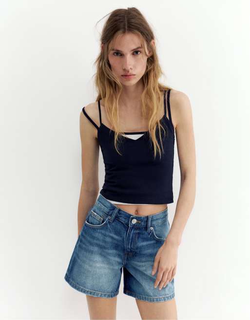 Pull&Bear - Mørkeblå bermudashorts i denim med mellemhøj talje, 2 af 4