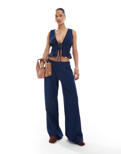 Pull&Bear - Mørkeblå culotte-jeans - Del af sæt