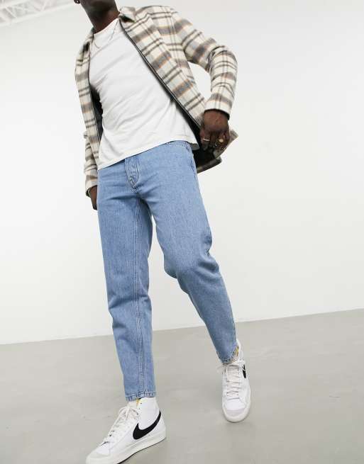 Pull&Bear - Mørkeblå jeans med bred gulerodspasform