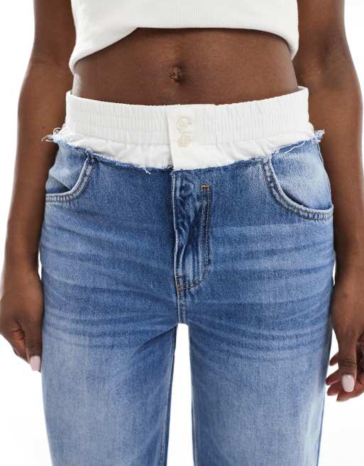 Pull&Bear - Mørkeblå jeans med brede ben og bokserlinning, 5 af 5