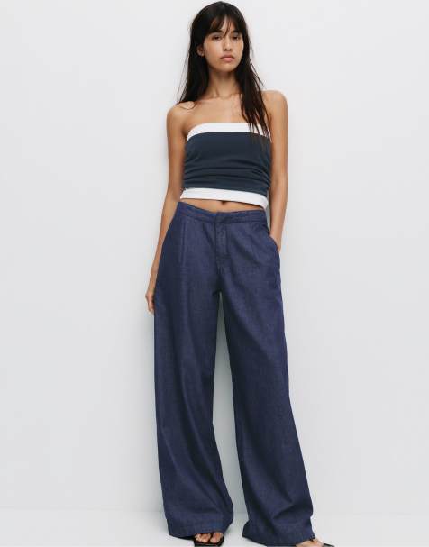 Pull&Bear - Mørkeblå og løstsiddende jeans med indsyninger - view 1