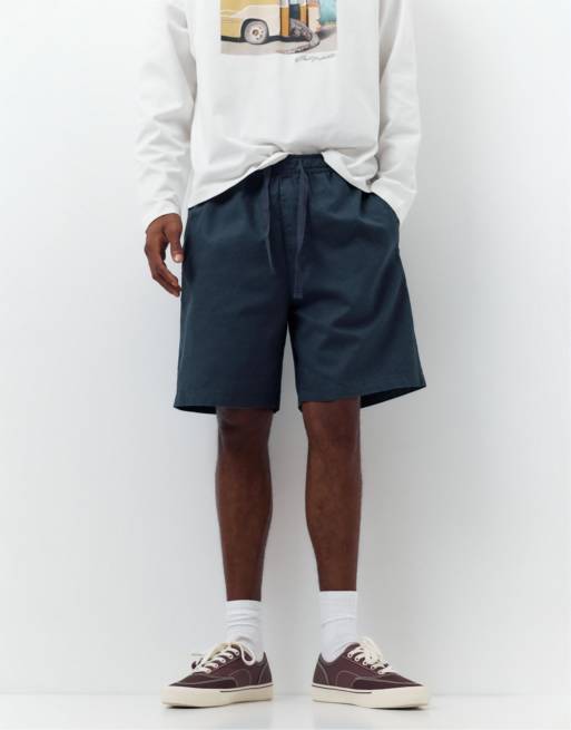 Pull&Bear - Mørkeblå shorts i hørblanding, 4 af 4
