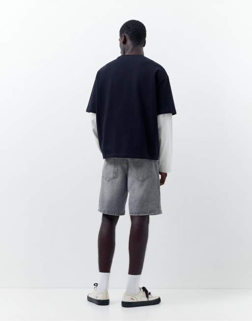 Pull&Bear - Mørkegrå bermuda-denimshorts i standard fit, 2 af 4