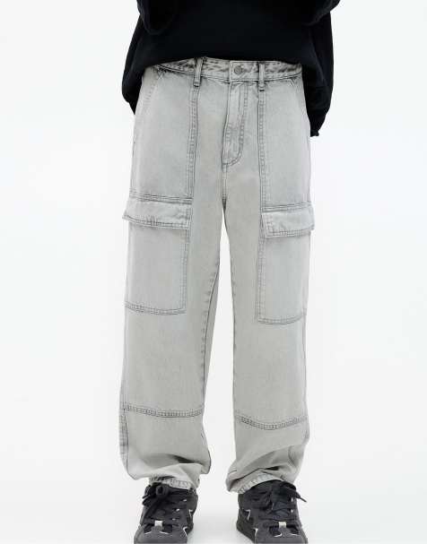 Pull&Bear - Mørkegrå cargo-jeans i poset pasform - view 1