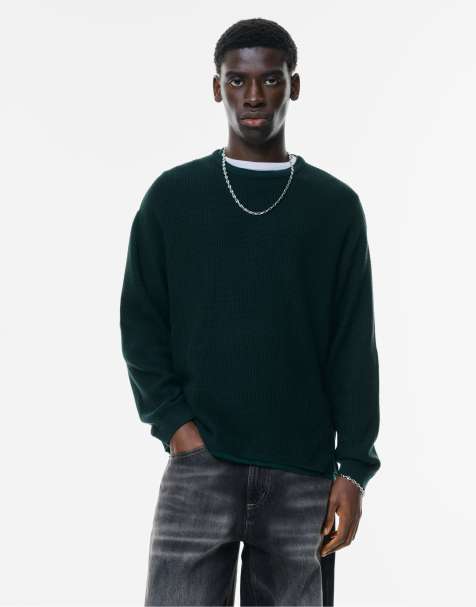 Pull&Bear - Mørkegrøn sweater med rund hals - view 1