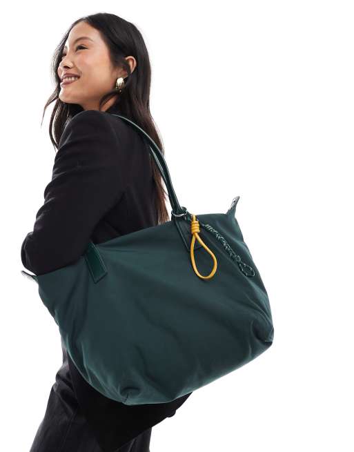 Pull&Bear - Mørkegrøn tote-taske med aftagelig karabinhage i nylon