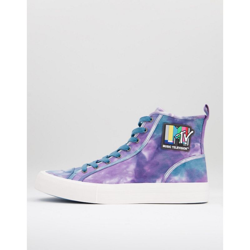 Pull&Bear - MTV - Sneakers alte con motivo tie-dye, colore viola