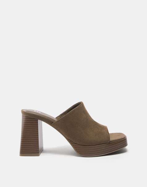 Pull&Bear - Muiltjes met plateauzool en hak in kaki - view 1