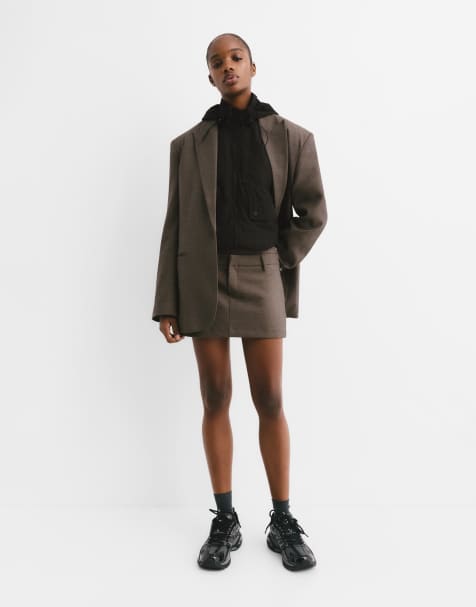 Pull&Bear - Muldvarpebrunt skort med dobbelt talje - view 1