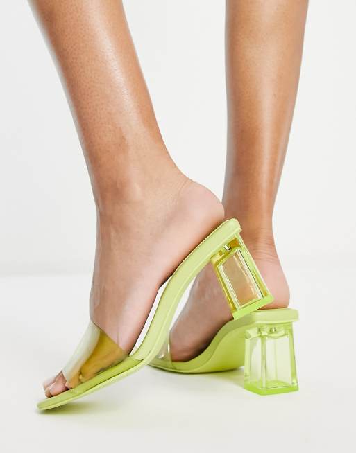 Pull&Bear - Mules à talon carré et bride transparente - Vert, 2 de 4
