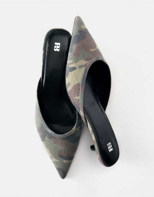 Pull&Bear Mules à talons imprimées vertes, 3 de 5