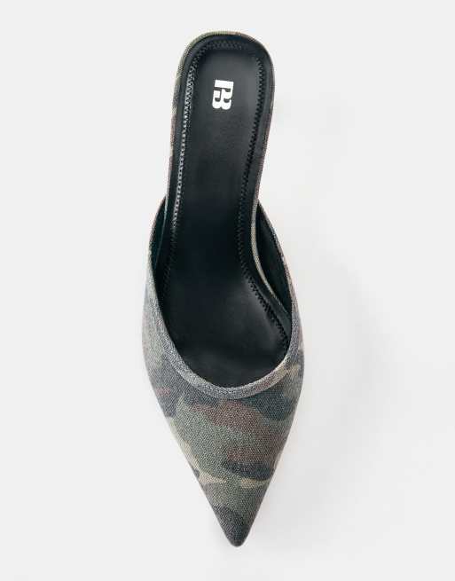 Pull&Bear Mules à talons imprimées vertes, 4 de 5