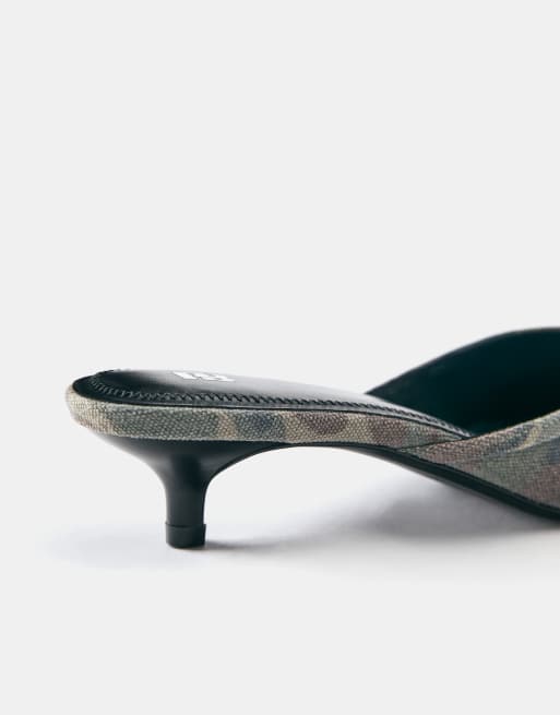 Pull&Bear Mules à talons imprimées vertes, 5 de 5