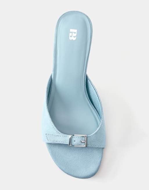 Pull&Bear - Mules en cuir à talon et boucle - Bleu, 3 de 4