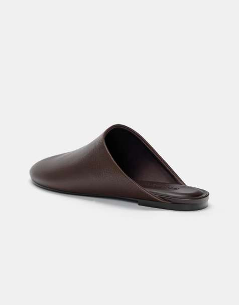 Pull&Bear - Mules plates en cuir - Marron - view 1