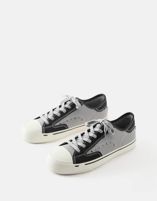 Pull&Bear Multi-piece stud trainers in grey, 2 of 4