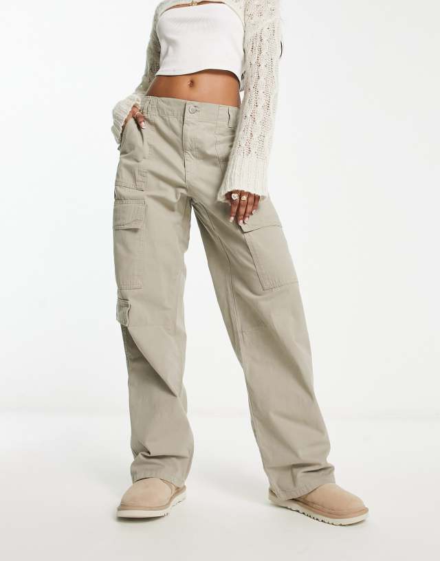 Pull&Bear multi pocket cargo pants in stone