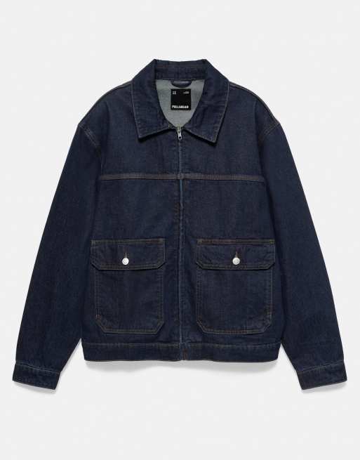 Pull&Bear Multi-pocket denim jacket in navy, 3 of 5
