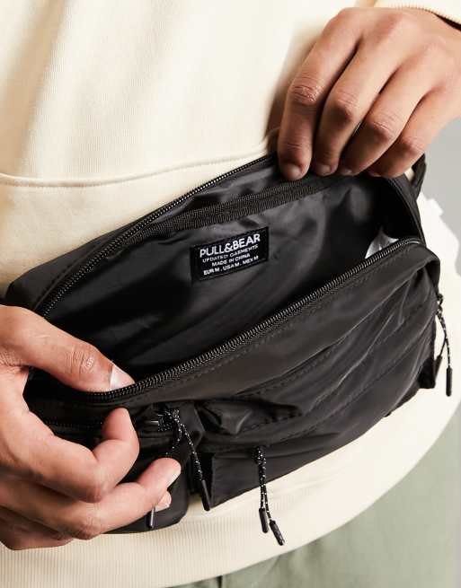 Pull Bear multi pocket fanny pack in black