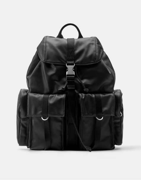 Pull&Bear Multi-pocket suede backpack in black - view 1