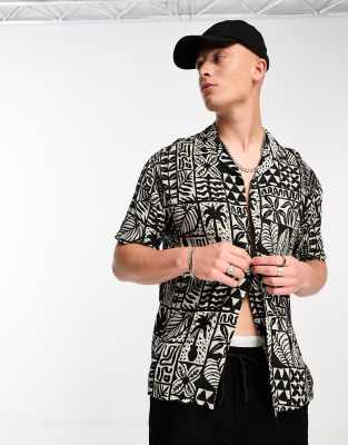 Pull & Bear multi tile print shirt in black