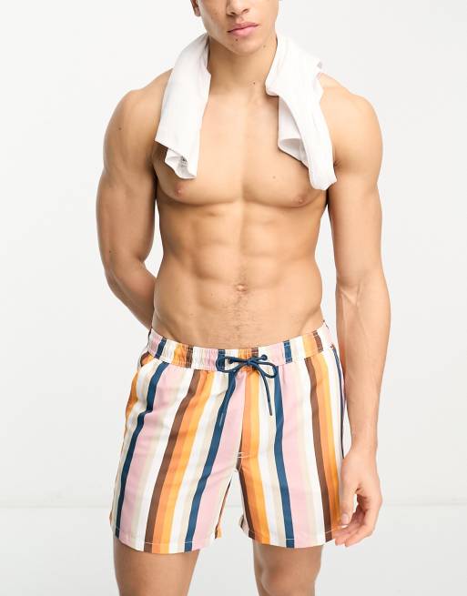 Pull&Bear multicolor stripe swim shorts in pink 