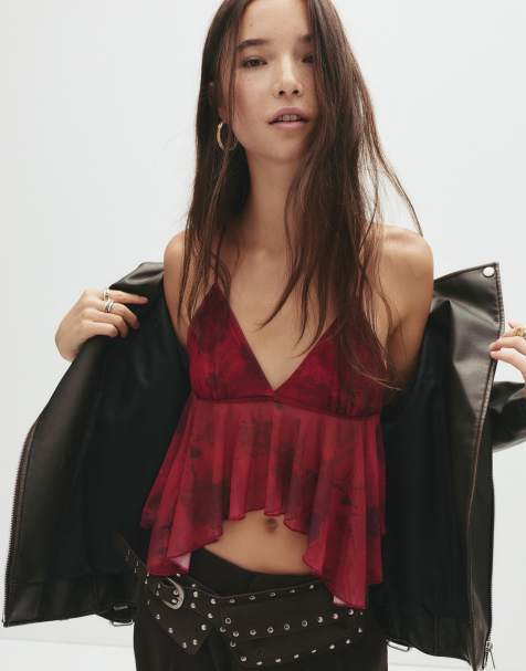 Pull&Bear - Multifarvet top med tynde stropper og print - view 1