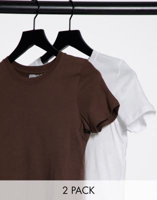 Pull&Bear multipack tshirt in white and brown | ASOS